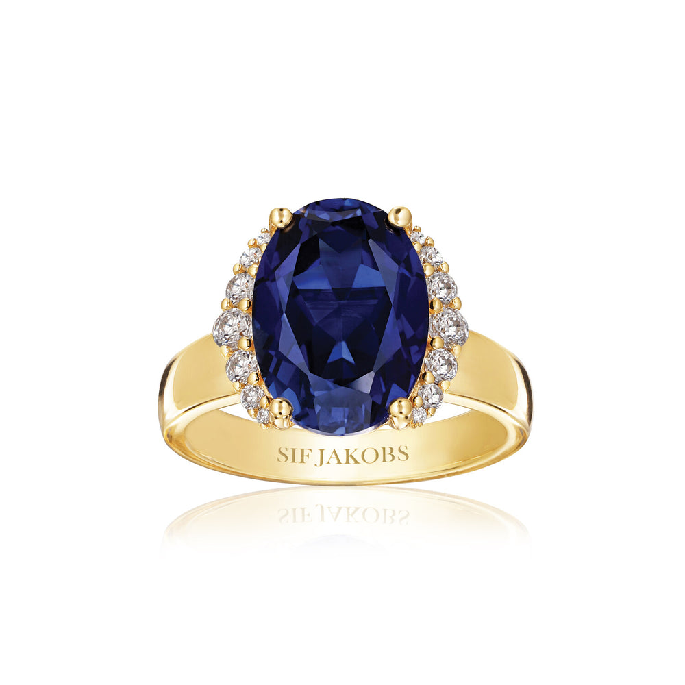 Ellisse Grande Ring - forgyldt med blå zirkonia fra Sif Jakobs