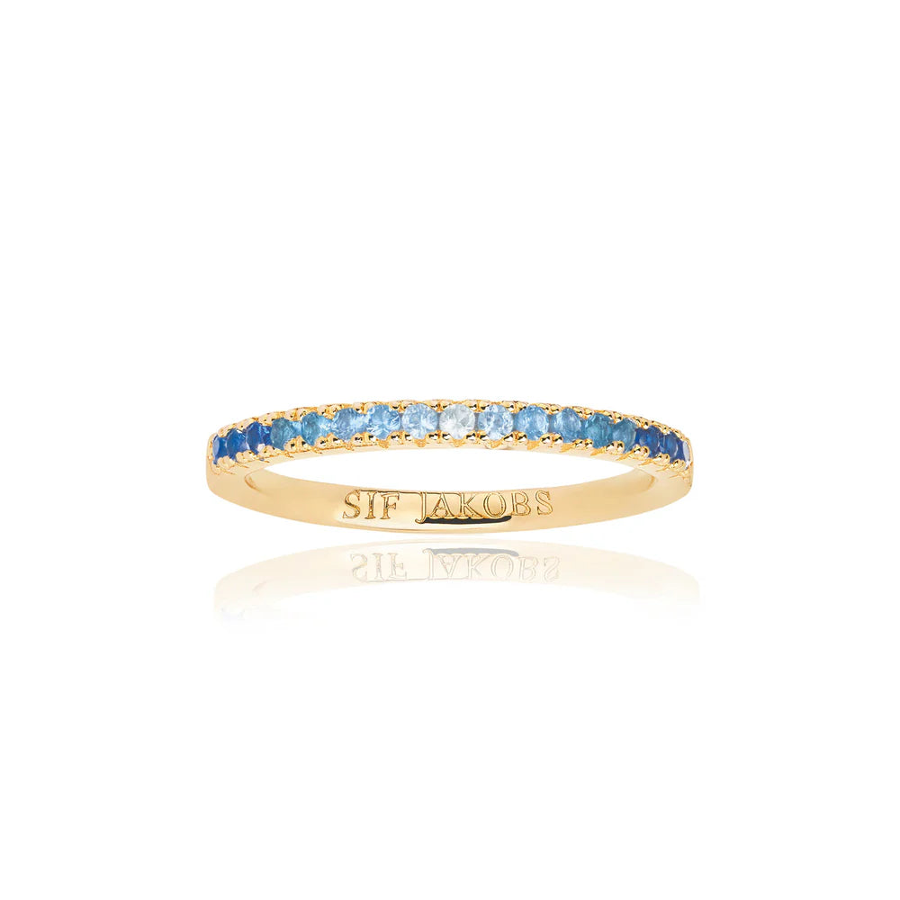 Ellera Grande Ring - forgyldt med blå og hvide zirkonia