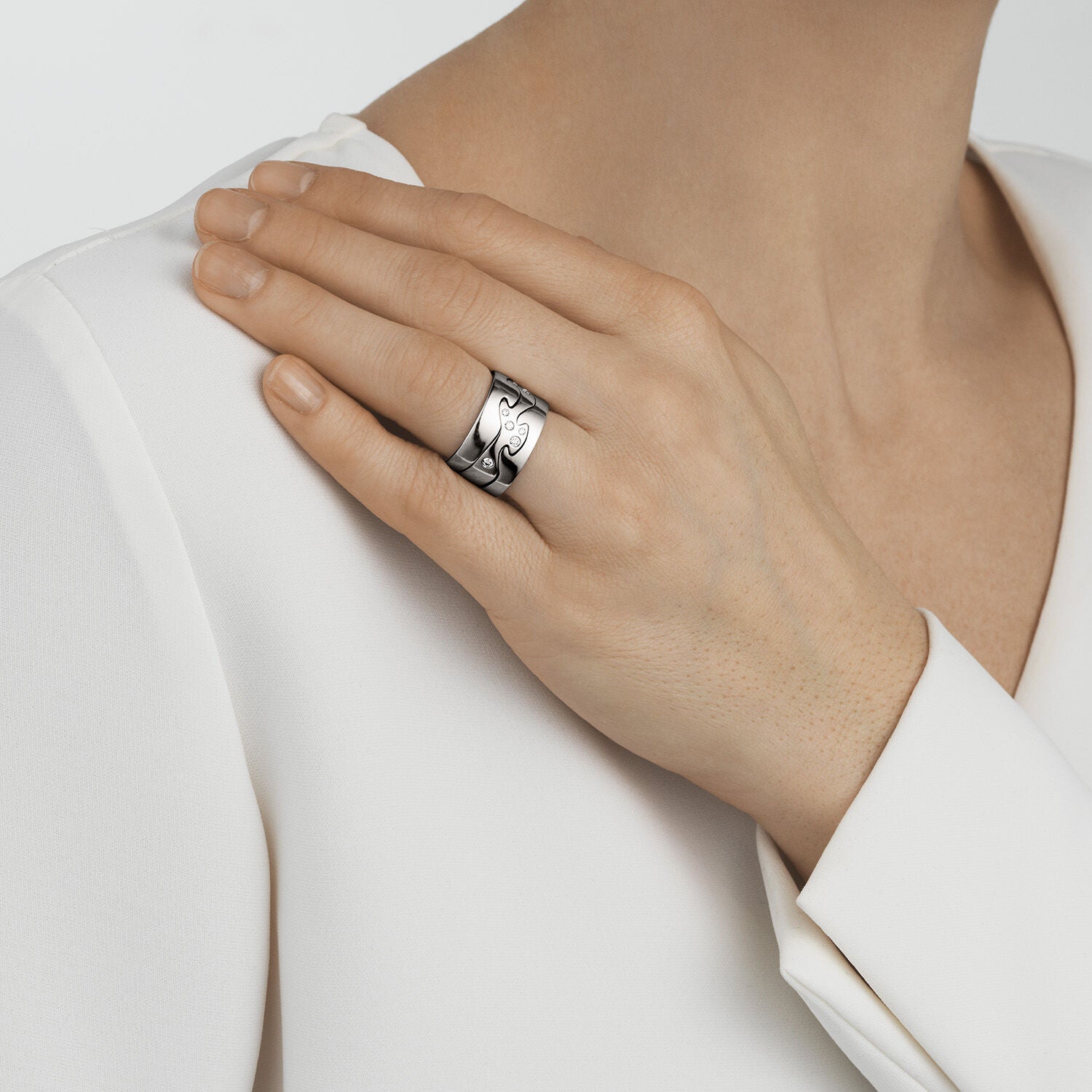 Fusion ring med diamanter - hvidguld fra Georg Jensen