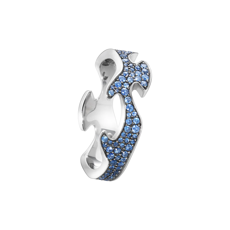 Fusion ring med blå safirer - hvidguld