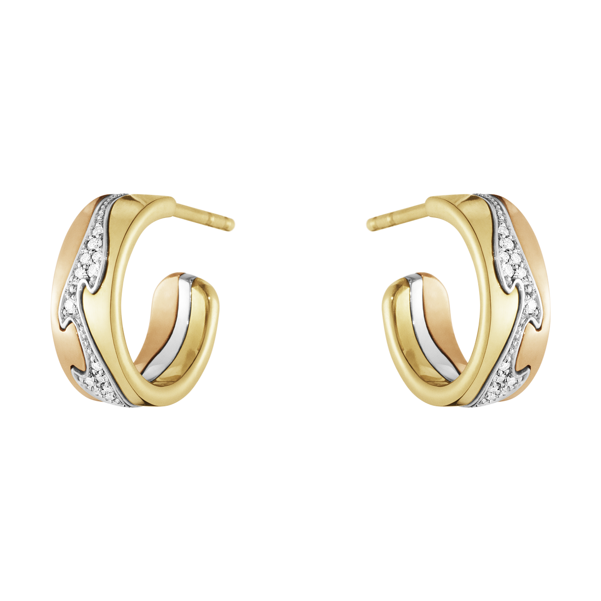 Fusion øreringe med diamanter - rosaguld, hvidguld og guld fra Georg Jensen