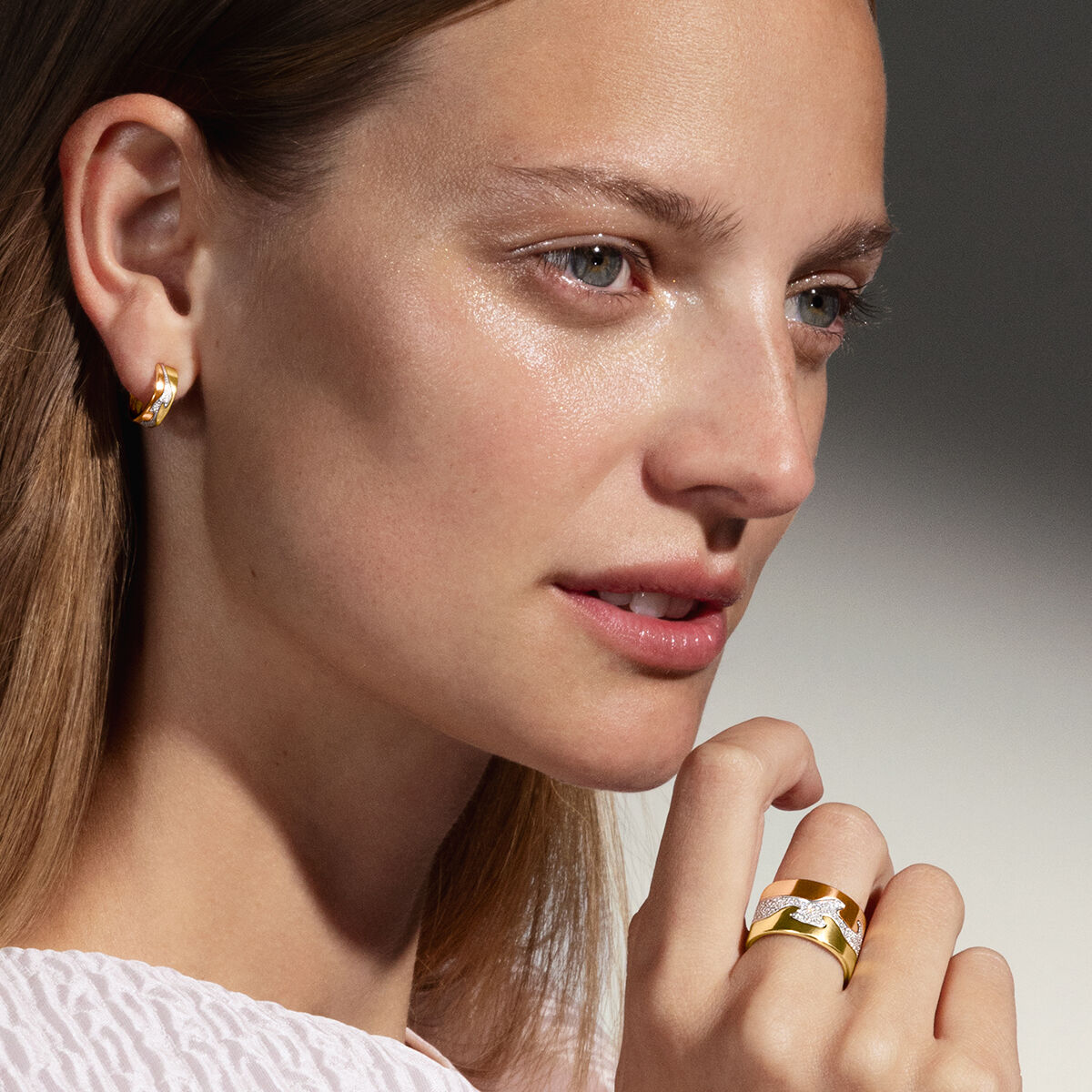 Fusion øreringe med diamanter - rosaguld, hvidguld og guld fra Georg Jensen
