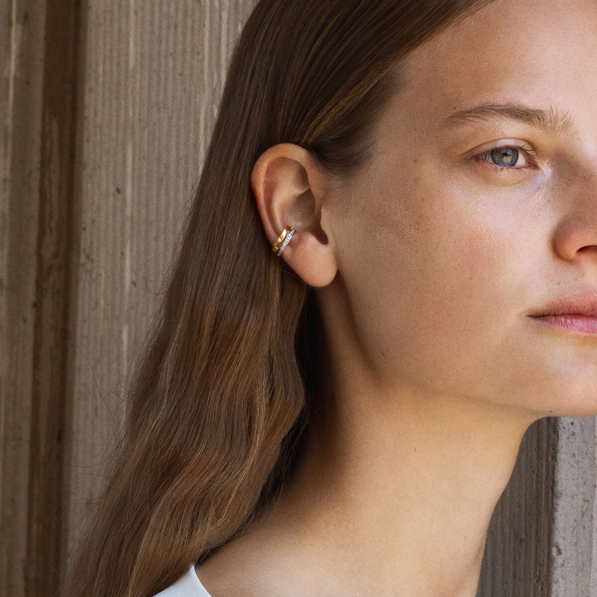 Fusion ørering med diamanter - hvidguld og guld fra Georg Jensen