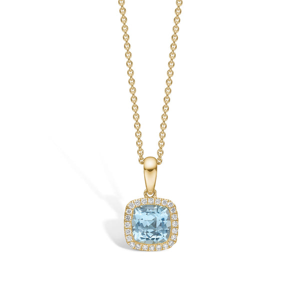 Flora Guldvedhæng med diamanter og blå topas