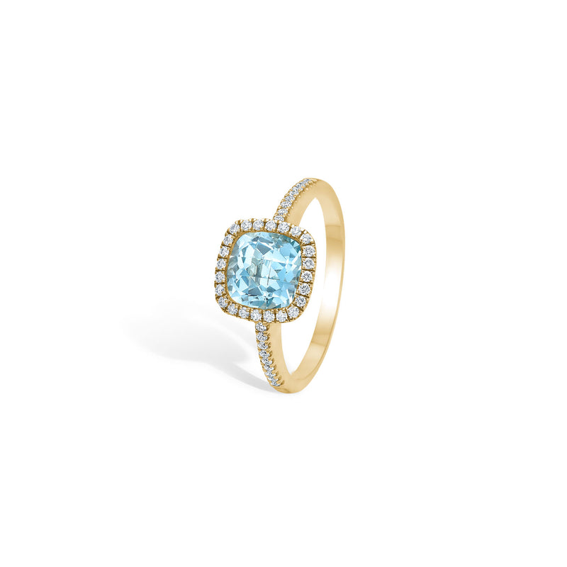 Flora ring med diamanter og blå topas