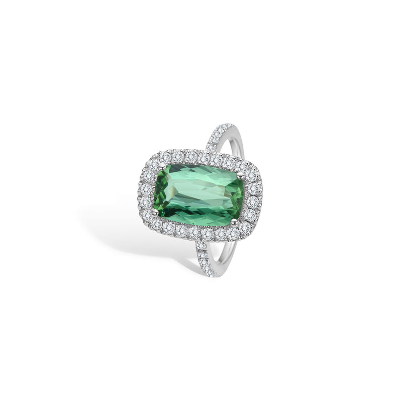 Viola ring med diamanter og grøn tourmalin